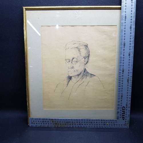 Framed Original JP Oxley Drawing of old Lady (480mm x 400mm)