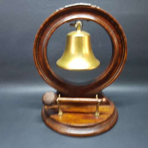 RARE Vintage Brass Bell on Wood Stand and Wood Gong