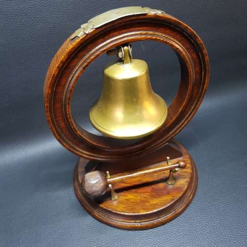 RARE Vintage Brass Bell on Wood Stand and Wood Gong