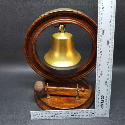 RARE Vintage Brass Bell on Wood Stand and Wood Gong