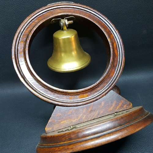 RARE Vintage Brass Bell on Wood Stand and Wood Gong