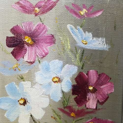 Original Framed Oil on Board Still Life Flowers by Jan Kotze