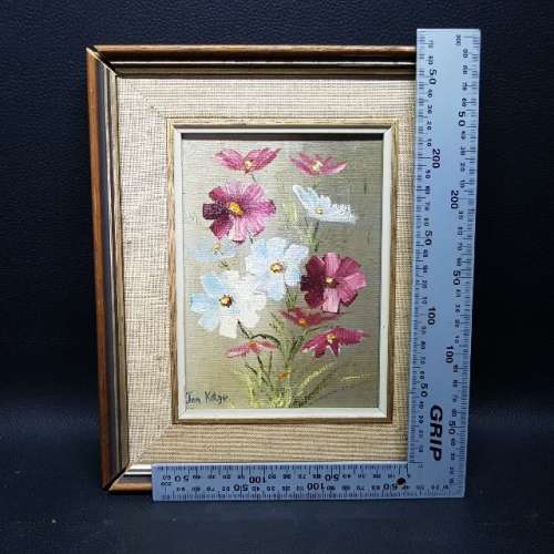 Original Framed Oil on Board Still Life Flowers by Jan Kotze