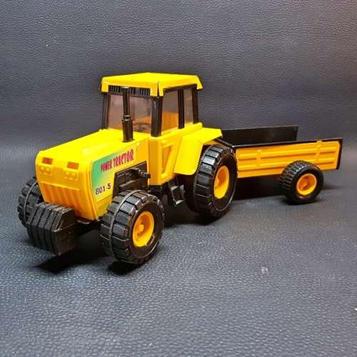 Large Pressed Metal and Hard Plastic Toy Tractor and Trailer