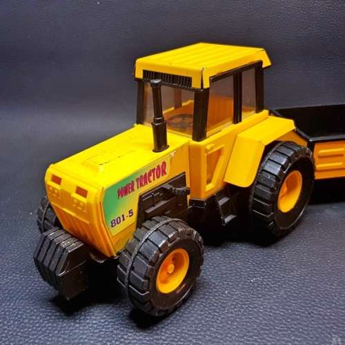 Large Pressed Metal and Hard Plastic Toy Tractor and Trailer