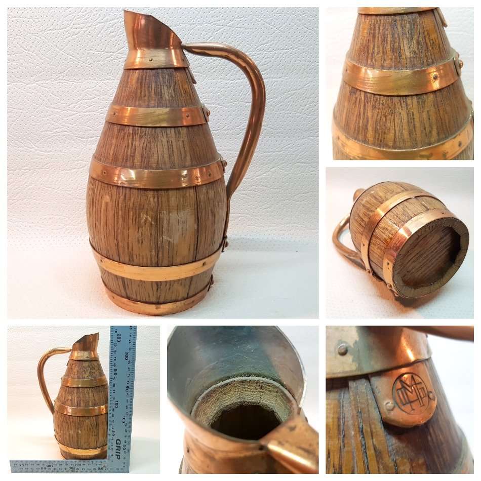 RARE!!! Antique Copper And Wood Barrel Style Pitcher!!!