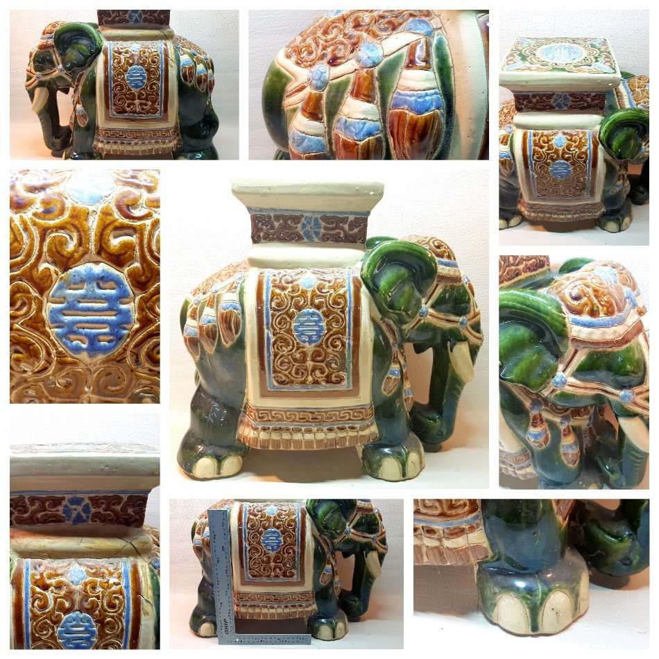 RARE!!! Large VintageGlazed Porcelain Oriental Elephant!!!