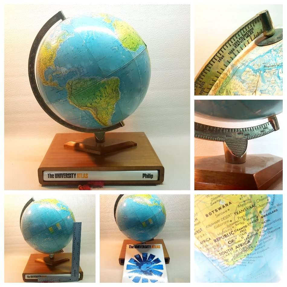 RARE!!! Original Metal Frame on Wood Base Globe With Original Atlas!!!