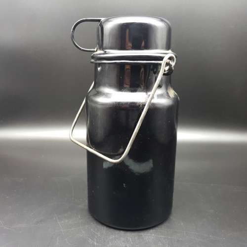 RARE!!! Vintage Fuchsware Black and White Enamel Flask and Cup!!!