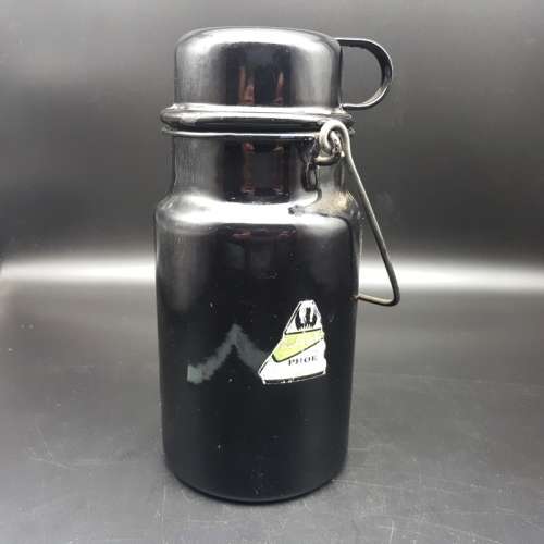 RARE!!! Vintage Fuchsware Black and White Enamel Flask and Cup!!!
