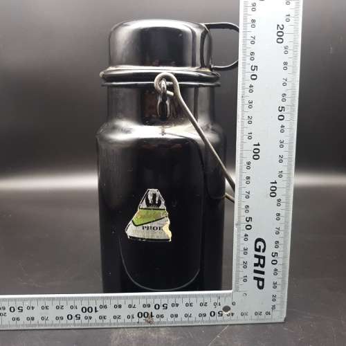 RARE!!! Vintage Fuchsware Black and White Enamel Flask and Cup!!!