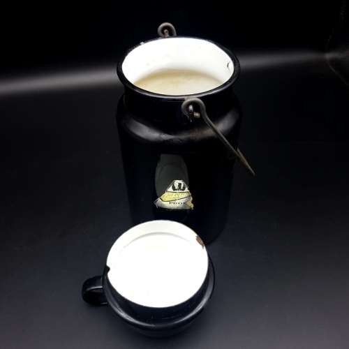 RARE!!! Vintage Fuchsware Black and White Enamel Flask and Cup!!!