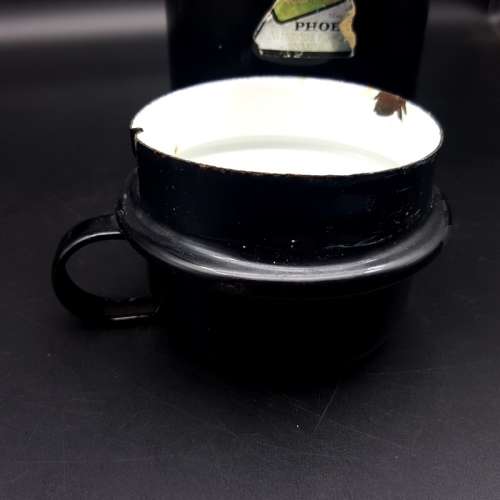 RARE!!! Vintage Fuchsware Black and White Enamel Flask and Cup!!!