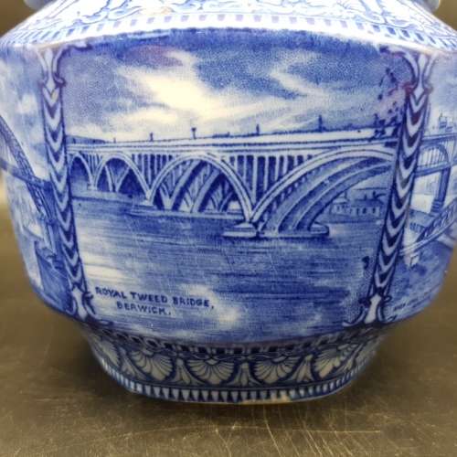 Vintage Blue and White Construction Themed Bowl and Lid!!!