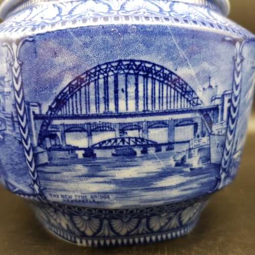 Vintage Blue and White Construction Themed Bowl and Lid!!!