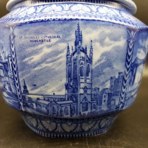 Vintage Blue and White Construction Themed Bowl and Lid!!!