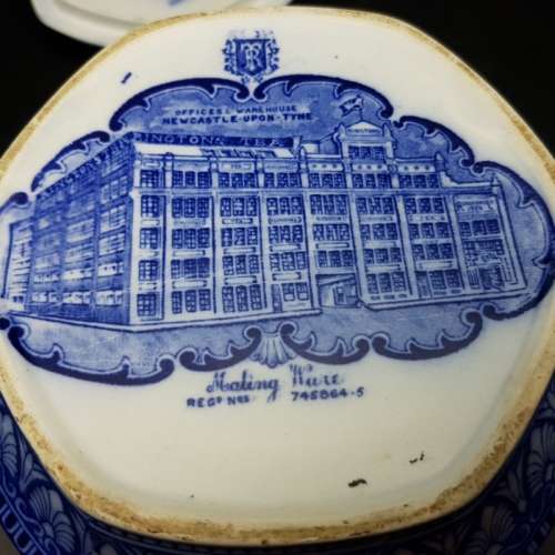 Vintage Blue and White Construction Themed Bowl and Lid!!!