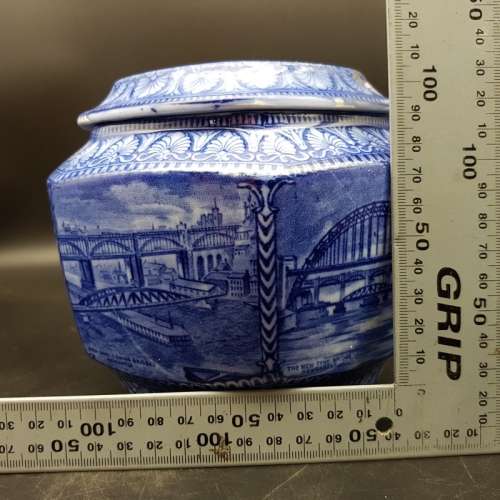 Vintage Blue and White Construction Themed Bowl and Lid!!!