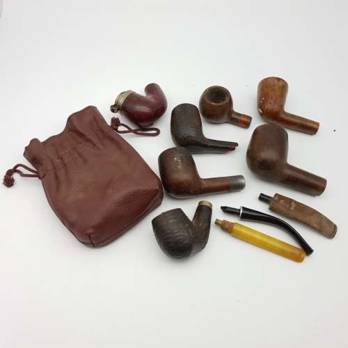 Large Vintage Pipe Component Collection and Leather Bag!!!!