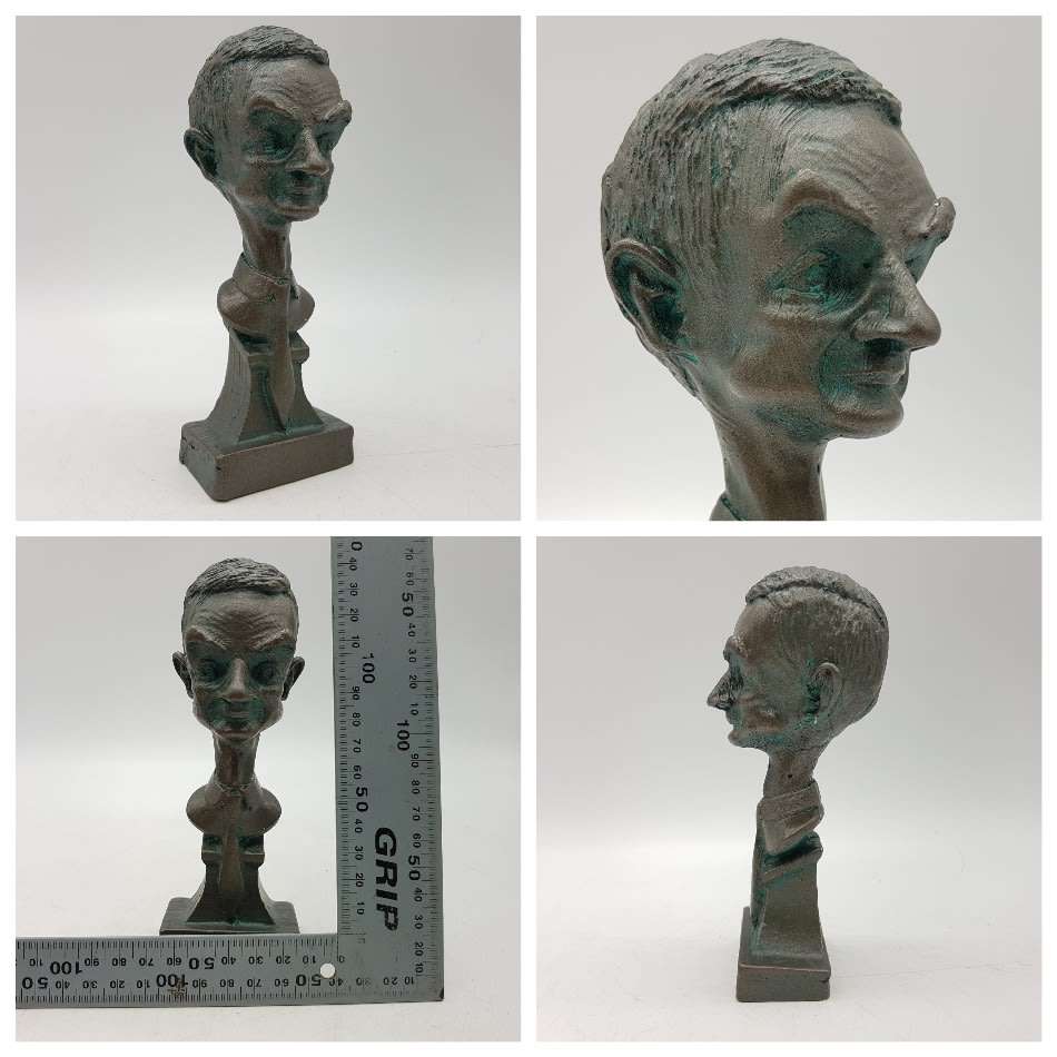 Large Applied Bronze Bust Paperweight of Mr Bean