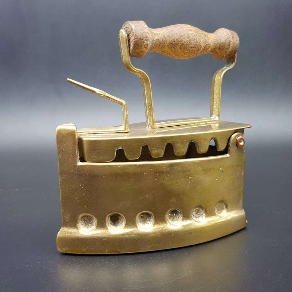 RARE!!! Antique Solid Brass and Wood Cole Iron!!!