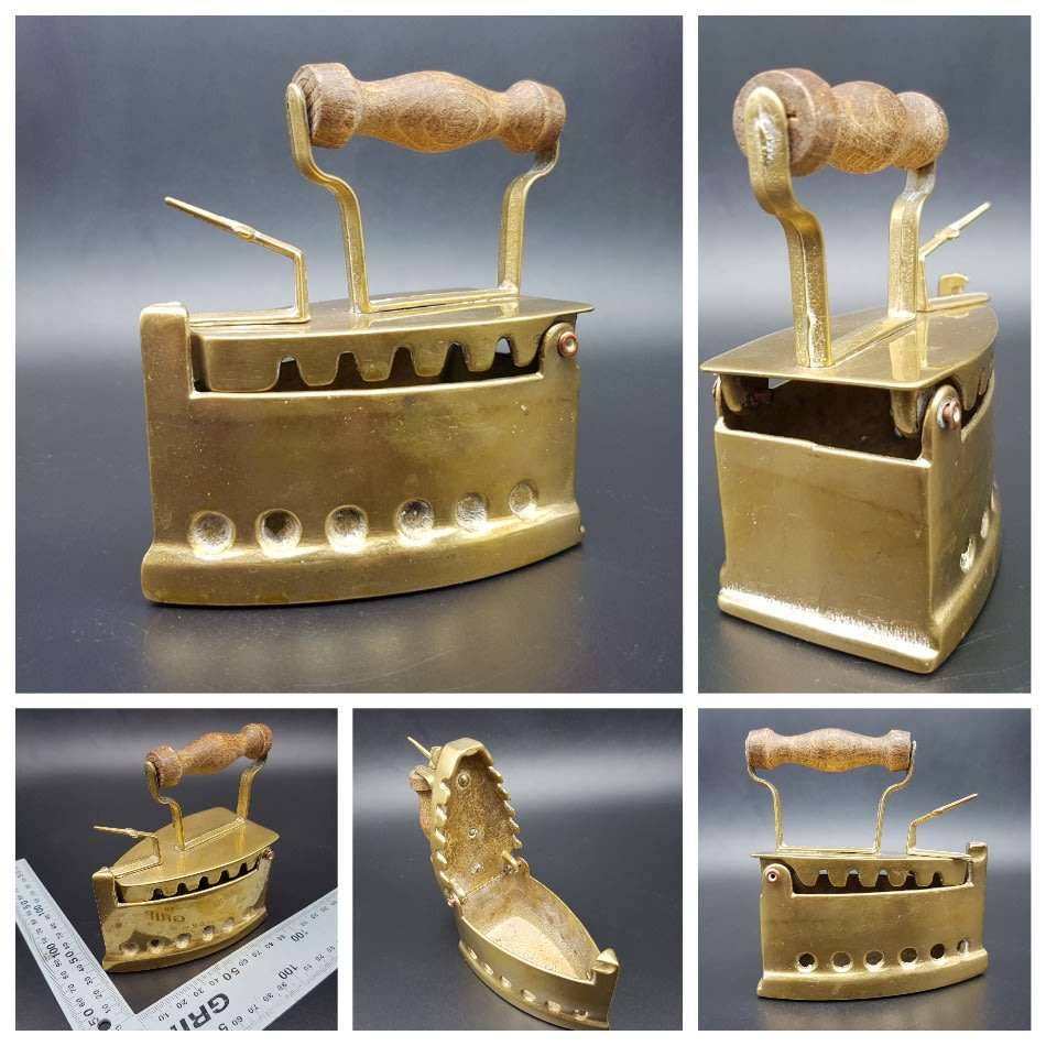 RARE!!! Antique Solid Brass and Wood Cole Iron!!!