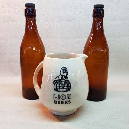 SUPER RARE!!! Original Vintage LION Glass Bottles and Porcelain LION Jug!!!