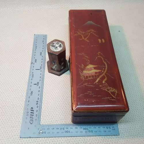 Highly Detailed Oriental Laquered and Inlay Wood Box Combo !!!