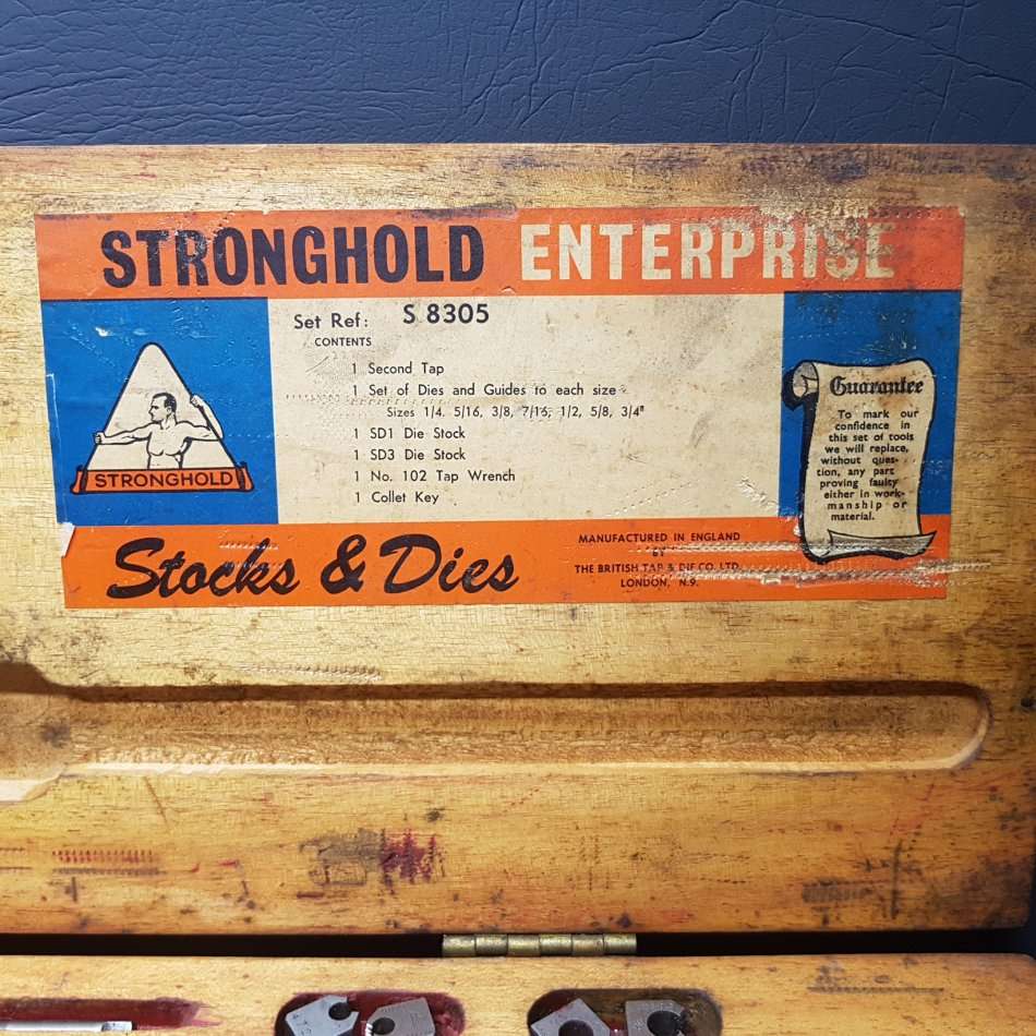 RARE!!!! LARGE Vintage Wood Boxed Stronghold Enterprise Stocks and Dies Box!!!