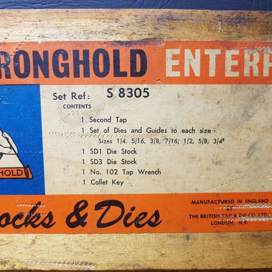 RARE!!!! LARGE Vintage Wood Boxed Stronghold Enterprise Stocks and Dies Box!!!