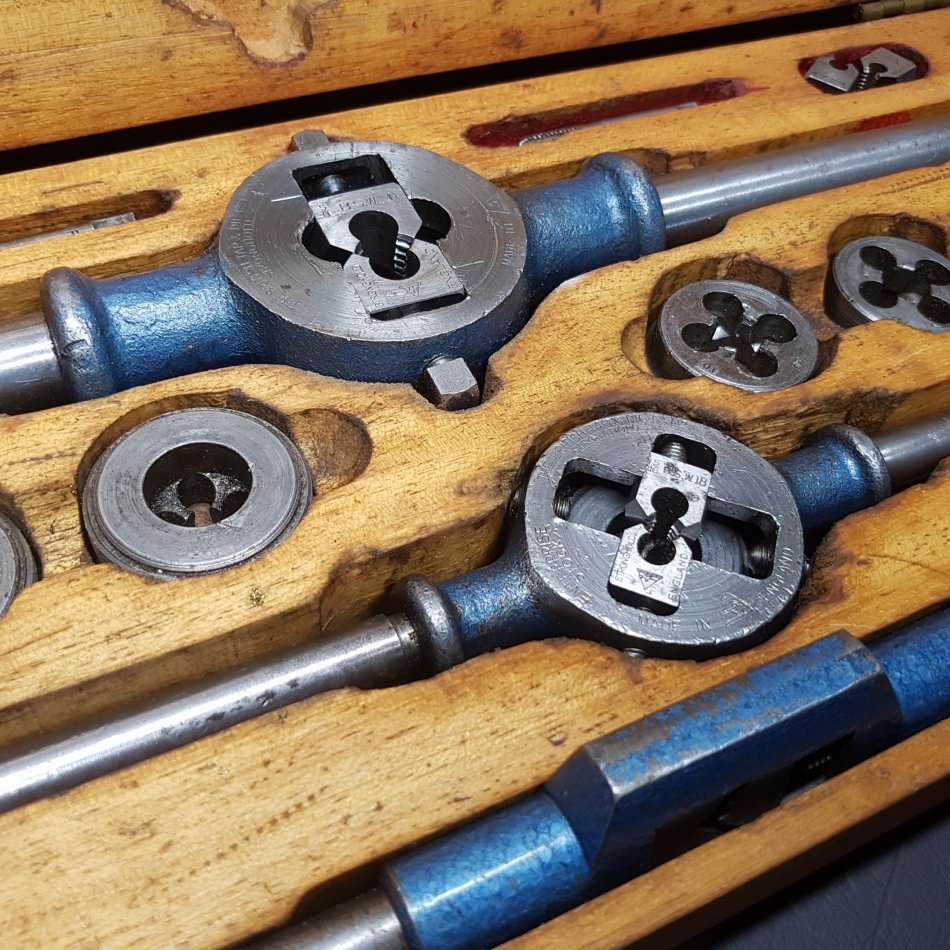 RARE!!!! LARGE Vintage Wood Boxed Stronghold Enterprise Stocks and Dies Box!!!