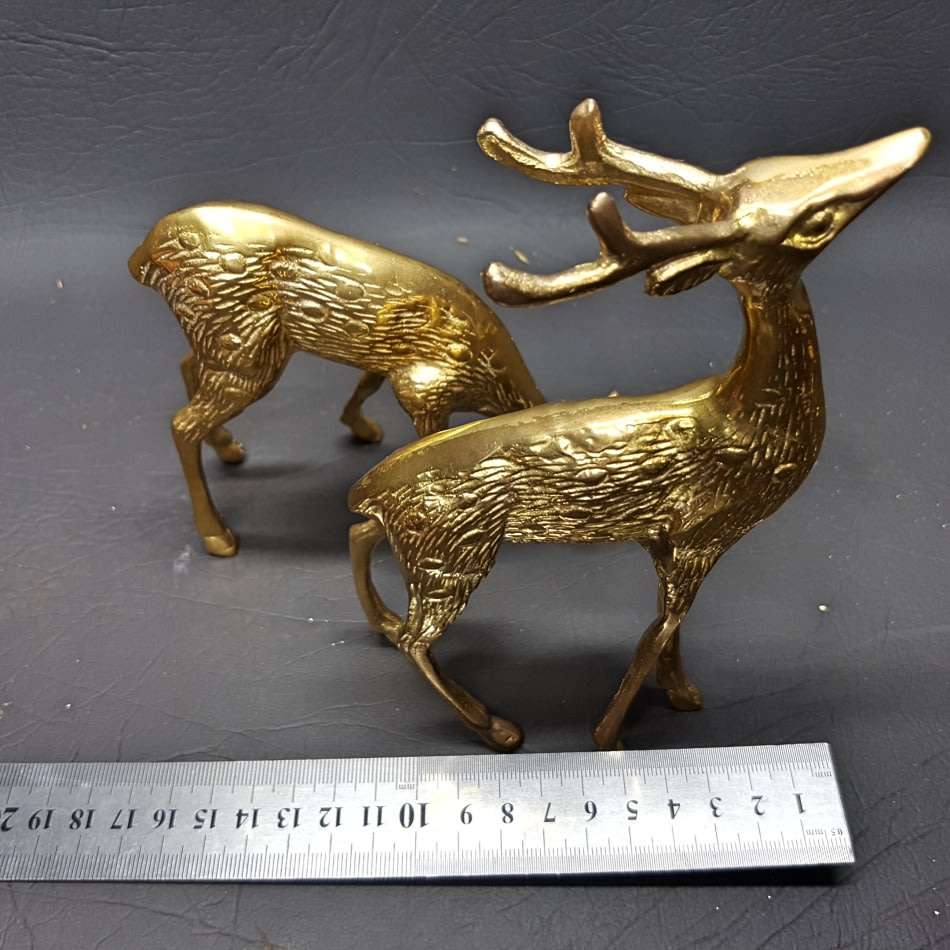 Two Detailed Solid Brass Ornamental Stag and Deer Figures (Bid for Both)