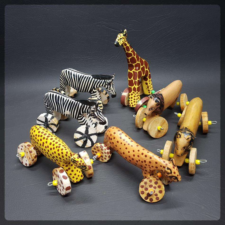 RARE!!! African Hand Crafted Animal Pull Toy Collection!!!