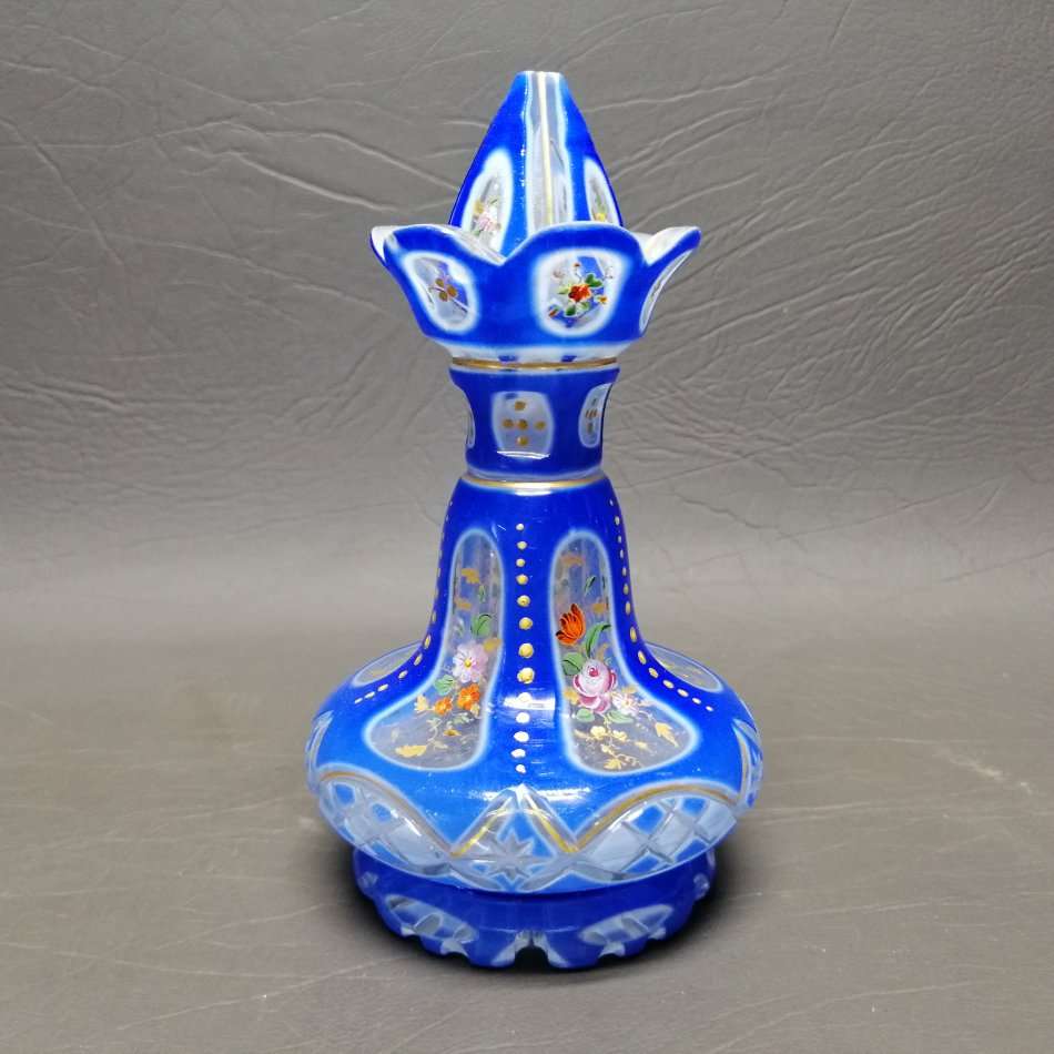 RARE!!! Highly Detailed Hand Painted Cut Glass Perfume Bottle!!!