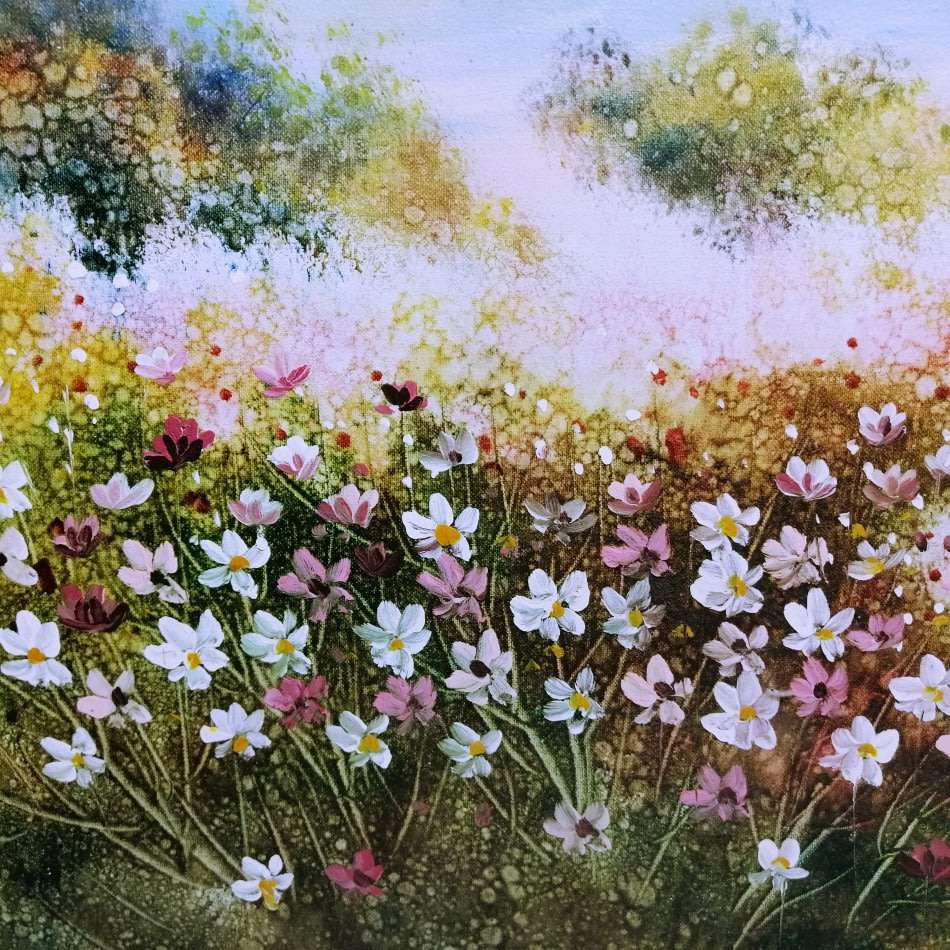 LARGE Original Zeller Oil on Board Landscape Flowers in Bloom!!! (1000mm x 700mm)