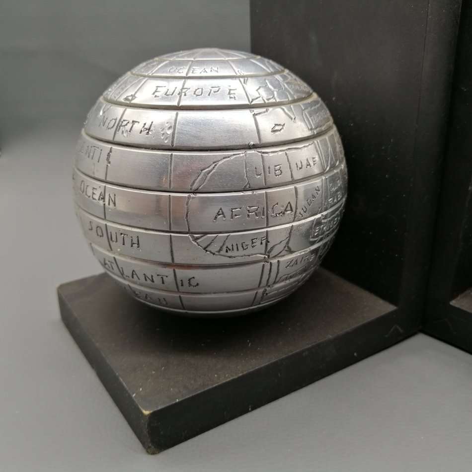 Two Cast Metal on Wood Base Globe Inspired Book Ends!!!