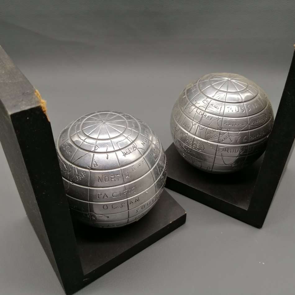 Two Cast Metal on Wood Base Globe Inspired Book Ends!!!