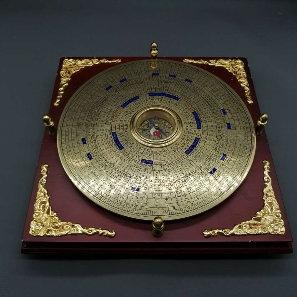 Large Original Solid Brass on Footed Wood Stand Feng Shui Compass!!