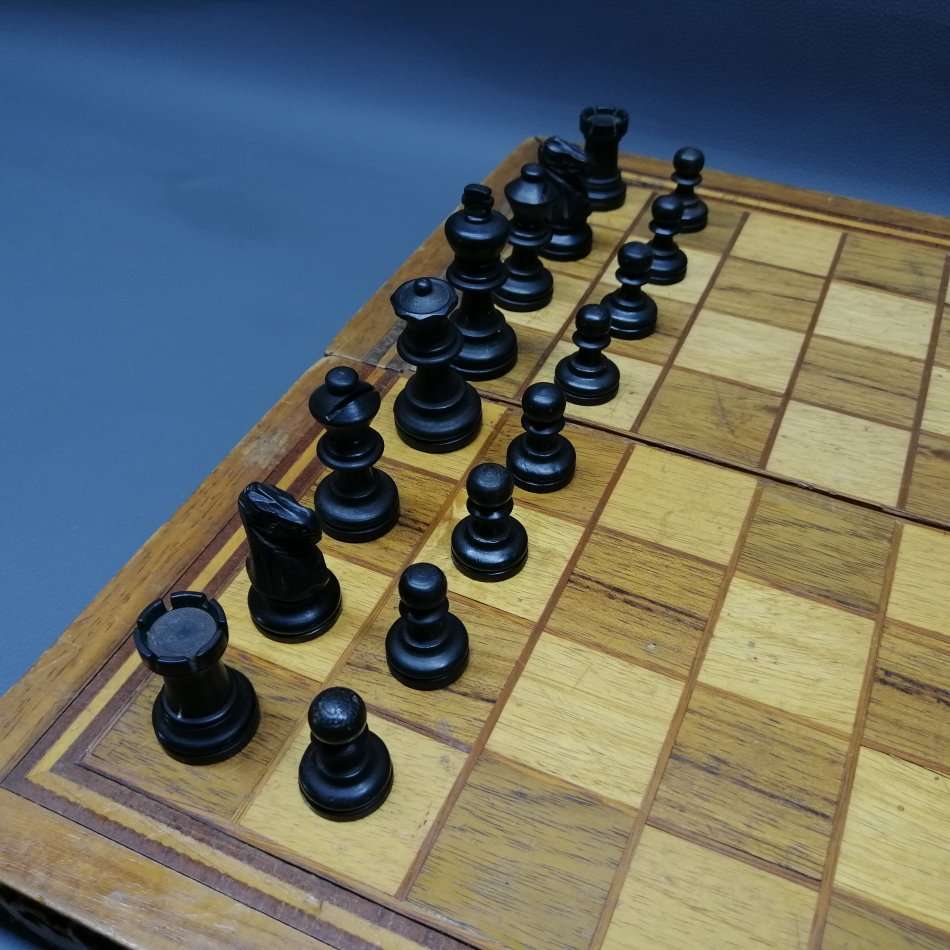 Original Vintage Hand Crafted Wood Inlay Foldable Chess Set!!!