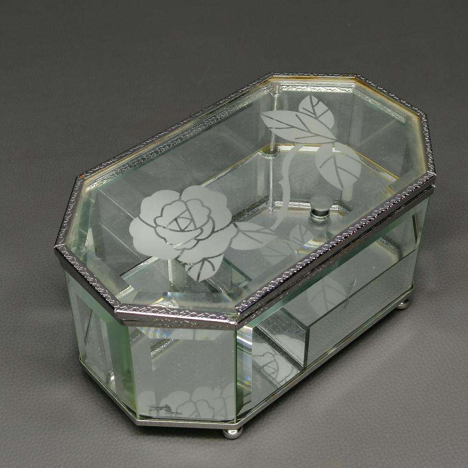 Highly Decorative Beveled Glass and Metal Musical Jewelry Box!!!