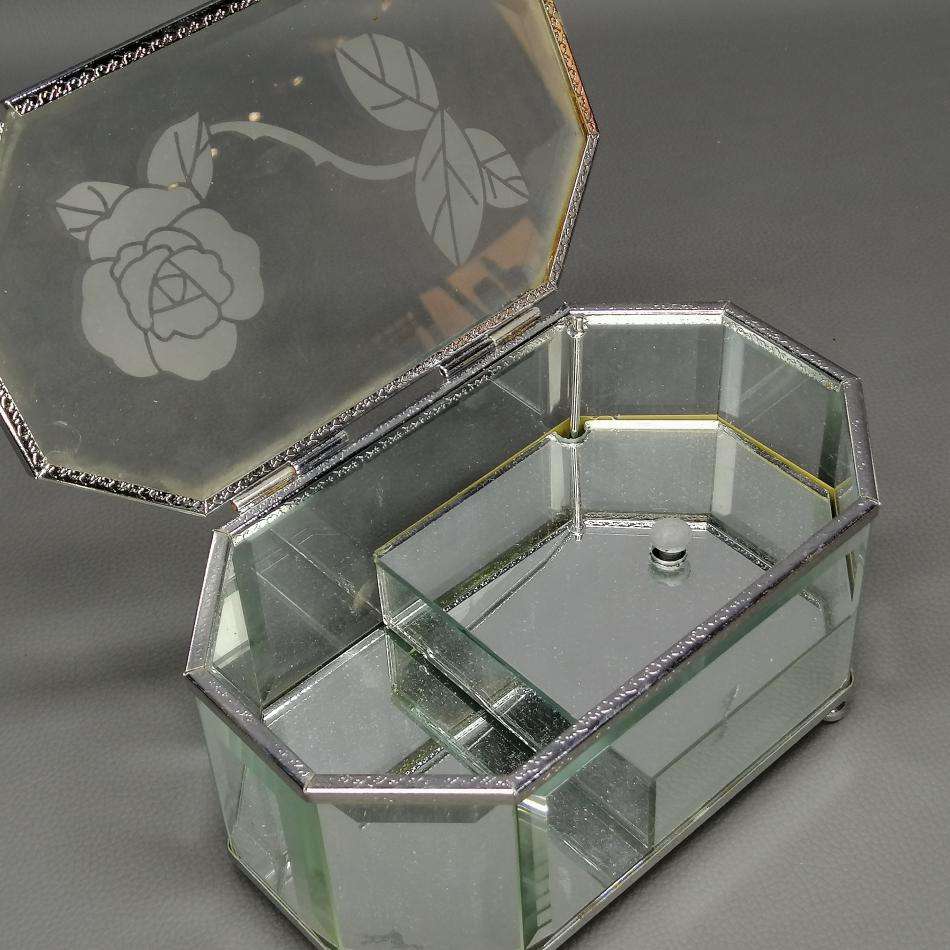 Highly Decorative Beveled Glass and Metal Musical Jewelry Box!!!
