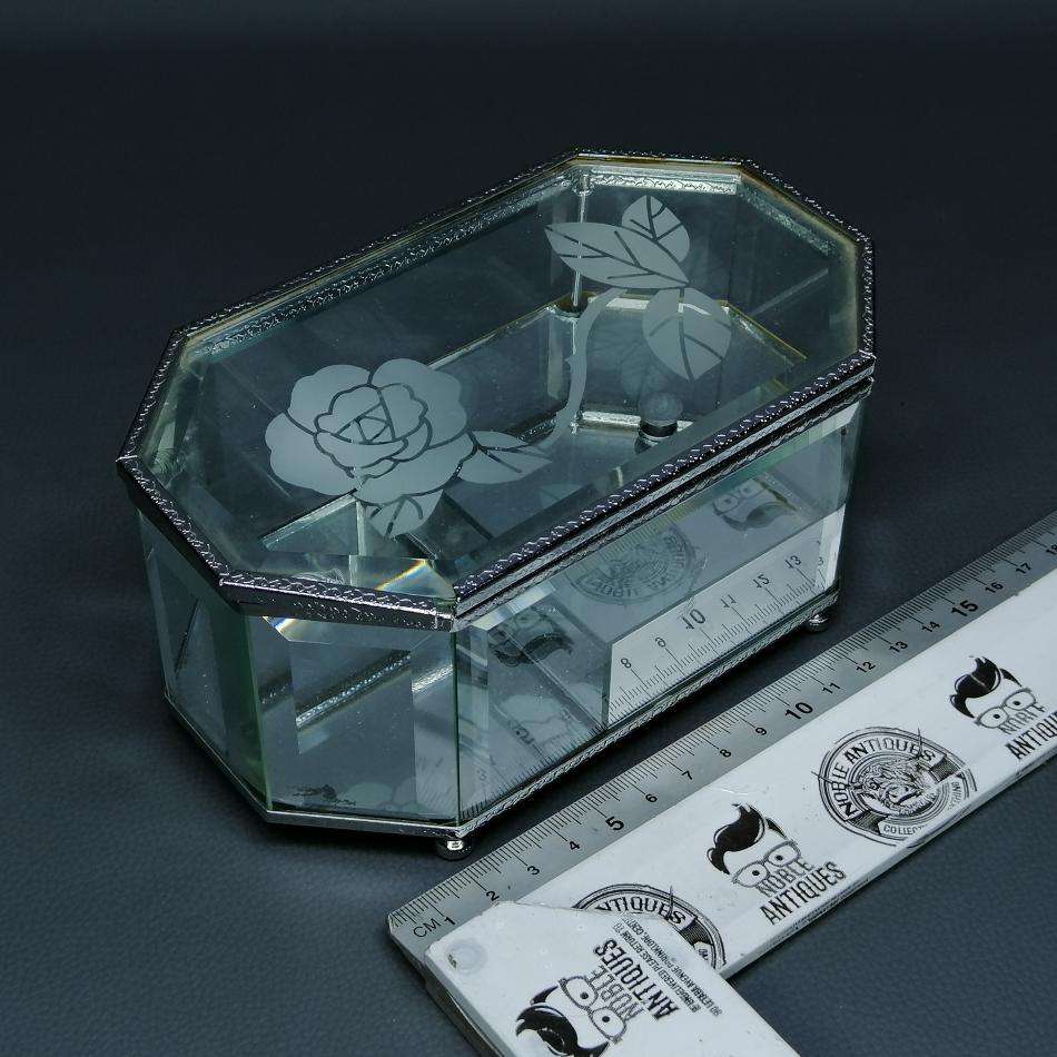 Highly Decorative Beveled Glass and Metal Musical Jewelry Box!!!