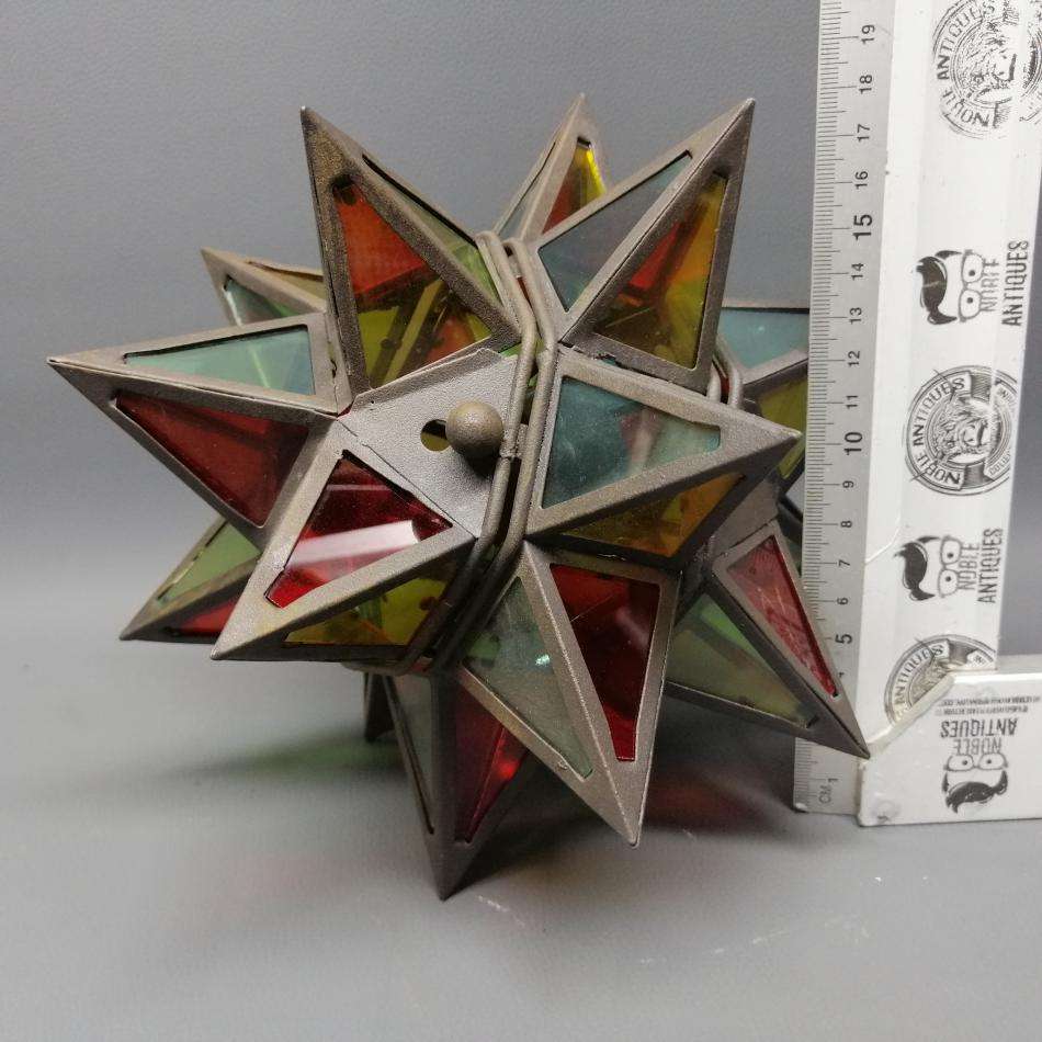 Large Star Shaped Colored Glass and Metal Hanging Lantern!!!