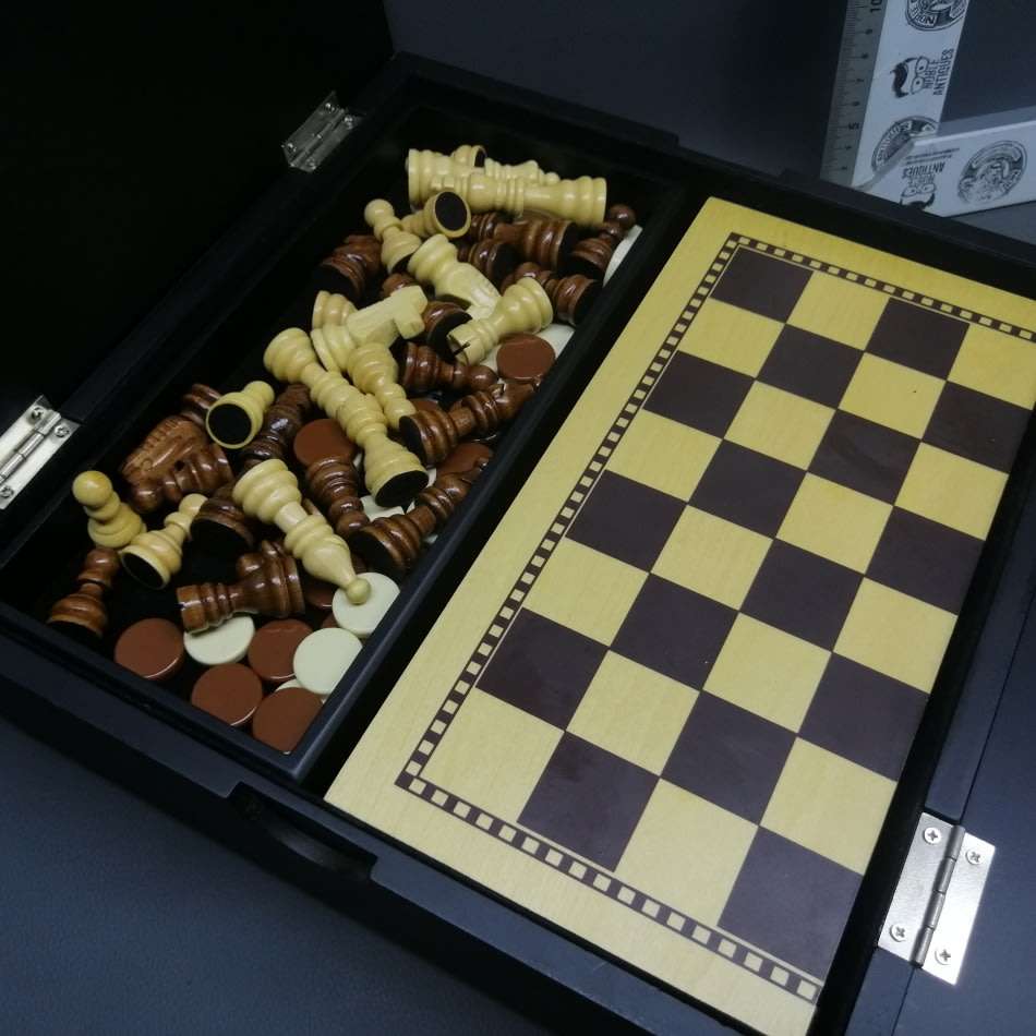 Fantastic!!! Wood Boxed Table Chess and Draughts Set!!! All Wood!!!