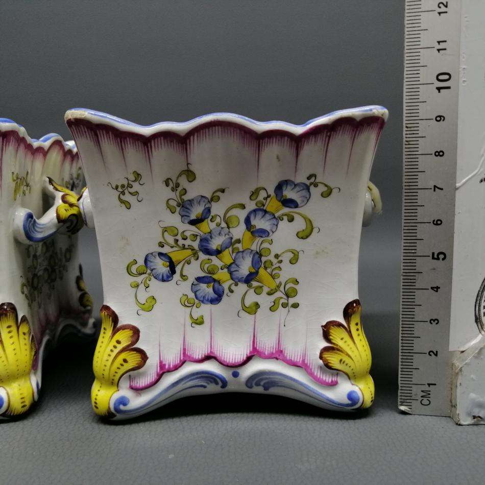 Two Highly Detailed Glazed Porcelain Footed Hand Painted Large Candle Holders!!!