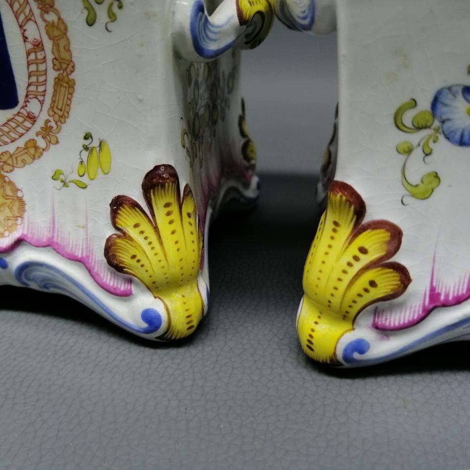 Two Highly Detailed Glazed Porcelain Footed Hand Painted Large Candle Holders!!!