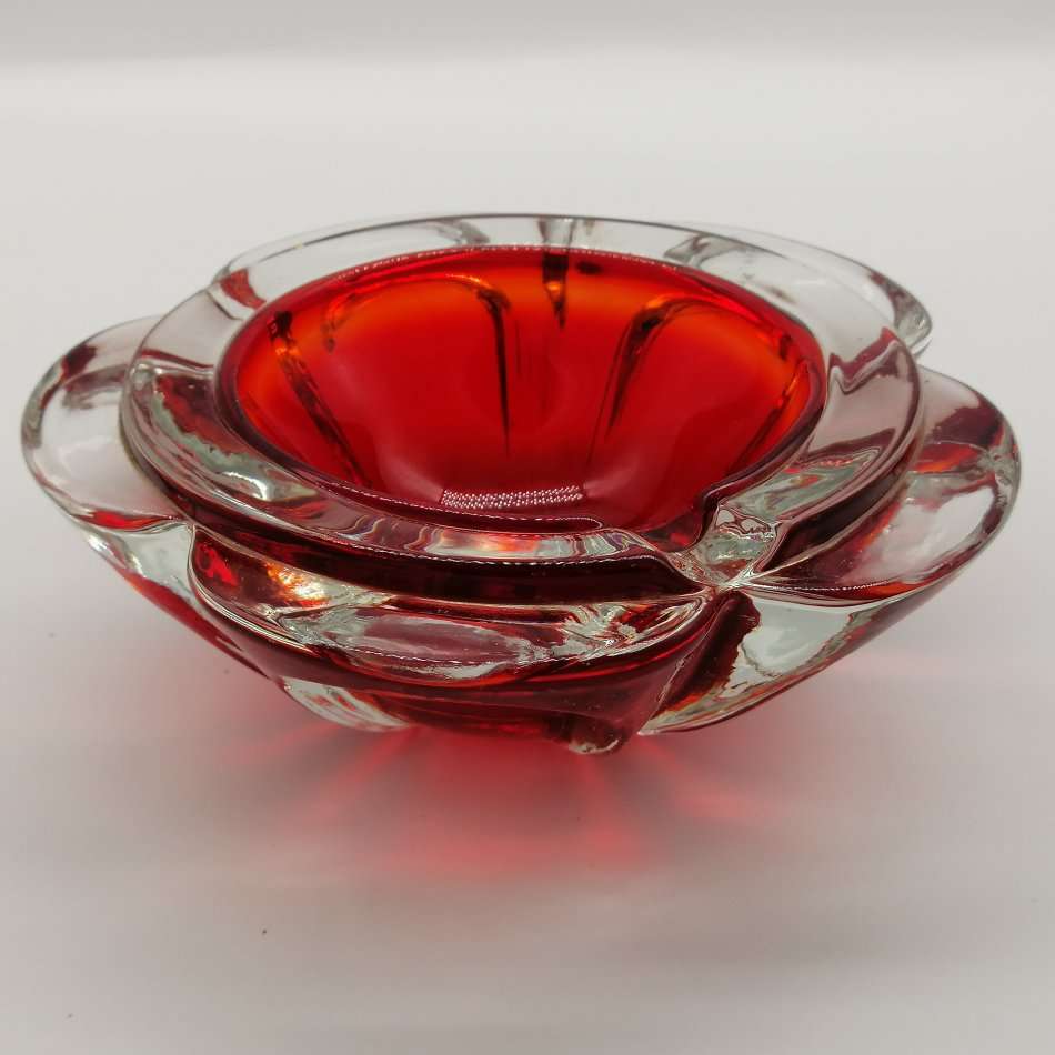 Large Exquisite Double Color Flower Blown Glass Ashtray!!!