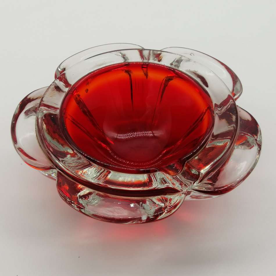 Large Exquisite Double Color Flower Blown Glass Ashtray!!!