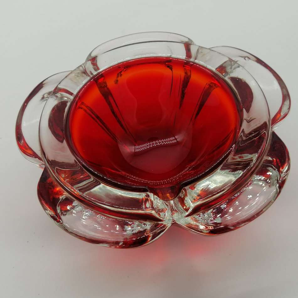 Large Exquisite Double Color Flower Blown Glass Ashtray!!!