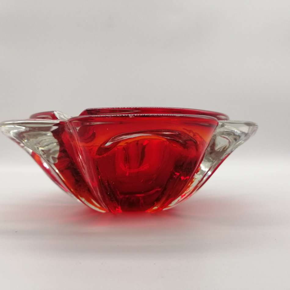 Large Exquisite Double Color Flower Blown Glass Ashtray!!!